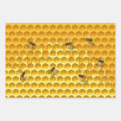 滴下ハニカムと飛んでいるミツバチ ラッピングペーパーシート (正面2)