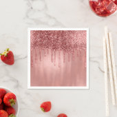 滴下バラ金ゴールドグリッターかわいらしピンクドリップ スタンダードカクテルナプキン (インサイチュ)