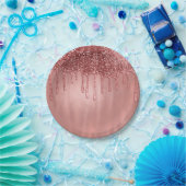 滴下バラ金ゴールドグリッターかわいらしピンクドリップ ペーパープレート (パーティー)