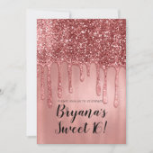 滴下バラ金ゴールドグリッターピンクスウィート16パーティー 招待状 (正面)