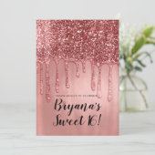 滴下バラ金ゴールドグリッターピンクスウィート16パーティー 招待状 (スタンド正面)