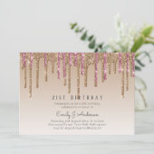 滴下バラ金ゴールドグリッター21日BIRTHDAYピンク 招待状 (スタンド正面)