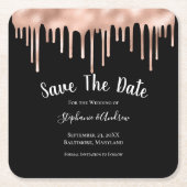 滴下バラ金ゴールドトレンディー結婚式の日付を保存 スクエアペーパーコースター (正面)