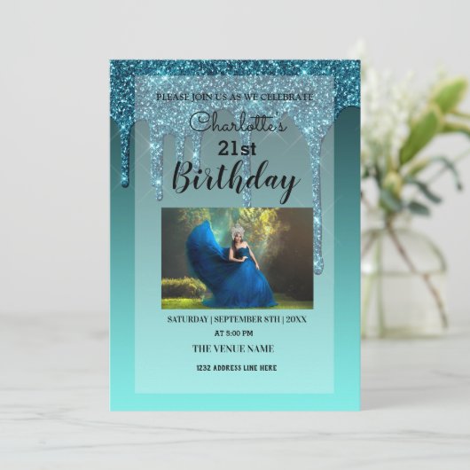 滴下パーソナライズされたグリッター 招待状 (スタンド正面)