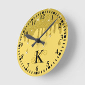 滴下パーソナライズされた金ゴールドグリッター効果のきらめき ラウンド壁時計 (傾斜)