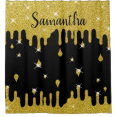 滴下パーソナライズされた金ゴールドグリッター効果の輝き シャワーカーテン (正面)