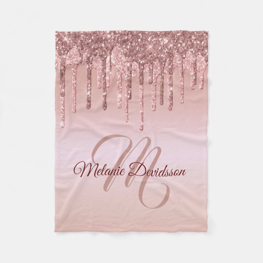 滴下モダンバラ金ゴールドパーソナライズされた名 フリースブランケット (正面)
