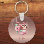 滴下モダンバラ金ゴールドモノグラムパーソナライズされたロー キーホルダー (正面)