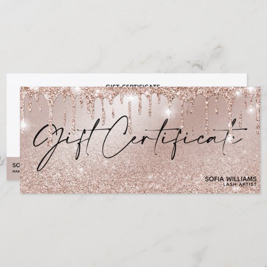 滴下モダンバラ金ゴールド証明書ギフトカード (正面/裏面)