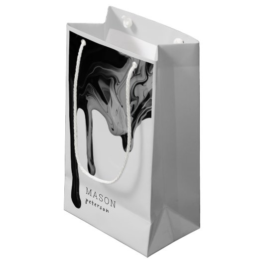 滴下絵を描抽象芸術シームレス黒と灰色 スモールペーパーバッグ (正面アングル)