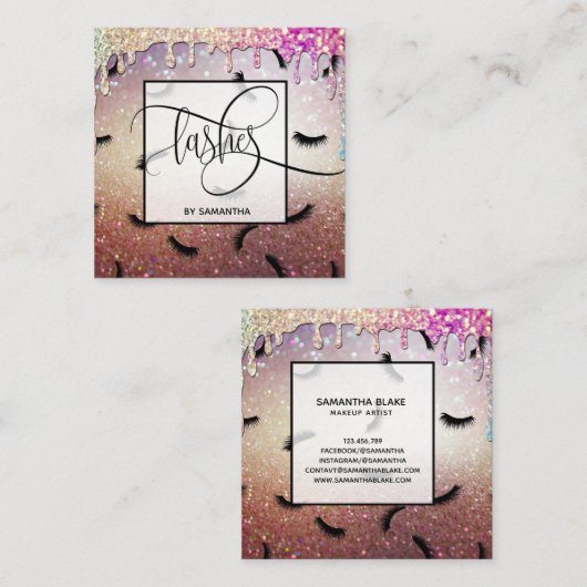 滴下金ゴールドの点滅模様の多くの点滴 スクエア名刺 (正面/裏面)