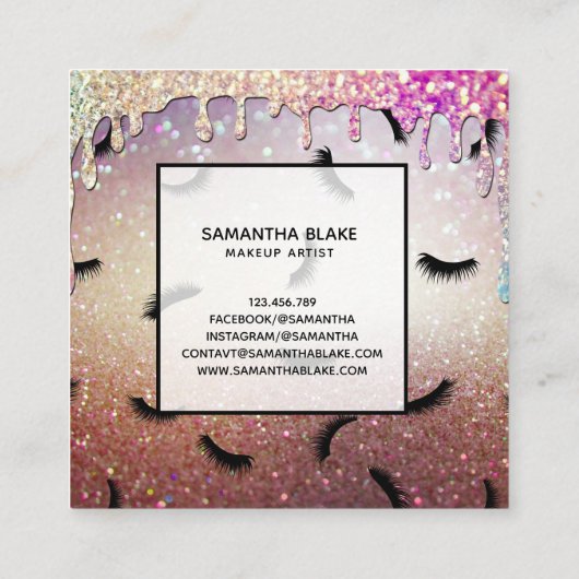 滴下金ゴールドの点滅模様の多くの点滴 スクエア名刺 (裏面)