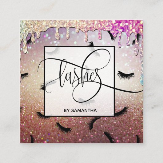 滴下金ゴールドの点滅模様の多くの点滴 スクエア名刺 (正面)