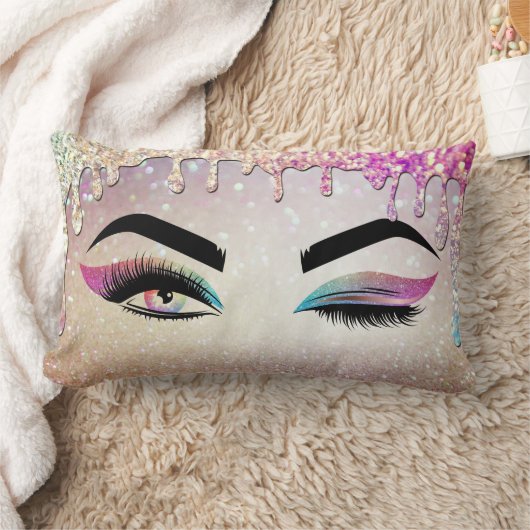 滴下金ゴールドウィンク目の長いまつげメイクアップアーティスト ランバークッション (ブランケット)