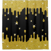 滴下金ゴールドグリッター効果ときらめき シャワーカーテン (正面)