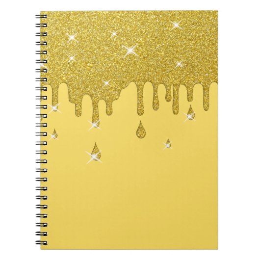 滴下金ゴールドグリッター効果ときらめき ノートブック (正面)