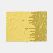 滴下金ゴールドグリッター効果ときらめき フリースブランケット (正面(横))