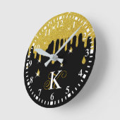 滴下金ゴールドグリッター効果ときらめき ラウンド壁時計 (傾斜)