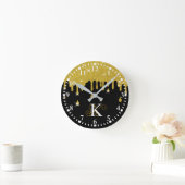 滴下金ゴールドグリッター効果ときらめき ラウンド壁時計 (ホーム)