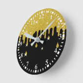 滴下金ゴールドグリッター効果ときらめき ラウンド壁時計 (傾斜)