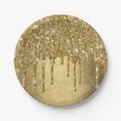 滴下金ゴールドグリッター | Luxe フェイク Metallic Sparkle ペーパープレート (正面)