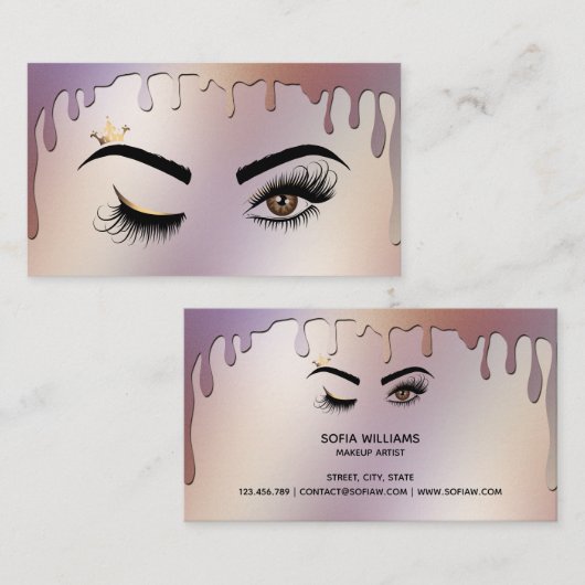 滴下金ゴールドホログラフィックメイクアップアーティストウィンクアイ 名刺 (正面/裏面)