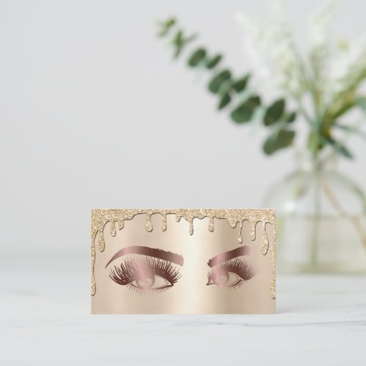 滴下金ゴールドメイクアップアーティストアイ美しいサロンラッシュ 名刺 (スタンド正面)