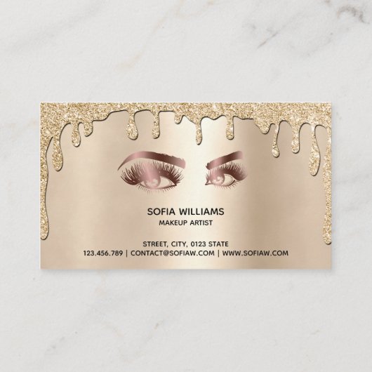 滴下金ゴールドメイクアップアーティストアイ美しいサロンラッシュ 名刺 (裏面)