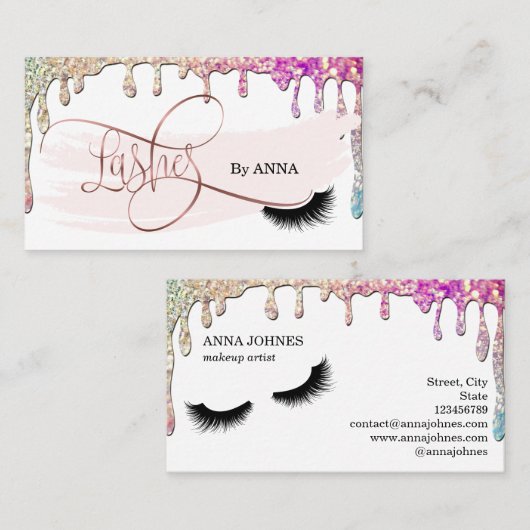 滴下金ゴールドロングラッシュエクステンションのメイクアップアーティスト 名刺 (正面/裏面)