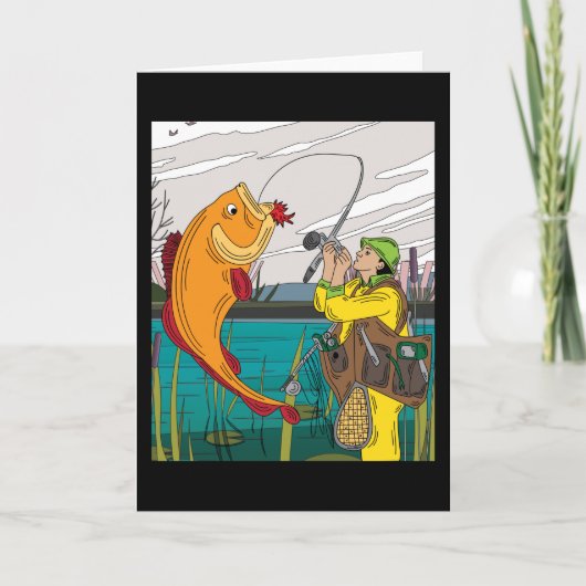 漁師が大魚を捕まえる カード (正面)