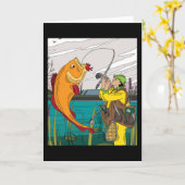 漁師が大魚を捕まえる カード (黄色い花)