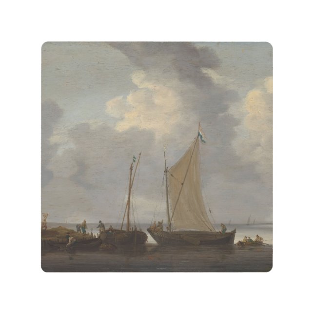 漁師が漁獲量を積み下げる穏やかさ メタルプリント (正面)