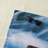 漁師が釣りを飛ぶニジマス・ブルー ビーチタオル (インサイチュ)