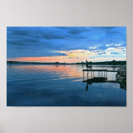 漁師と彼の飼い犬が夕暮れ ポスター (正面)