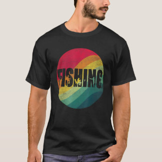 漁師のためのレトロな夕日のフィッシングテキスト Tシャツ