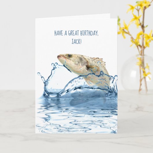 漁師のための大きい魚の誕生日 カード (黄色い花)