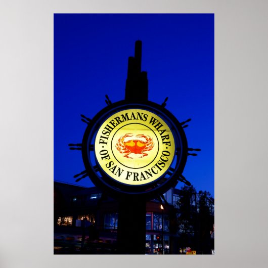 漁師の埠頭の看板を夜に ポスター (正面)