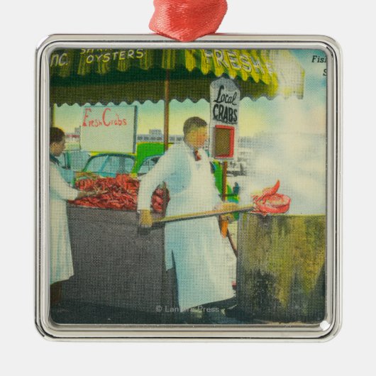 漁師の波止場の眺め、カニの得ること メタルオーナメント (正面)