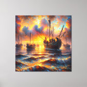 漁師の熱烈な旅を夕暮れ キャンバスプリント (正面)