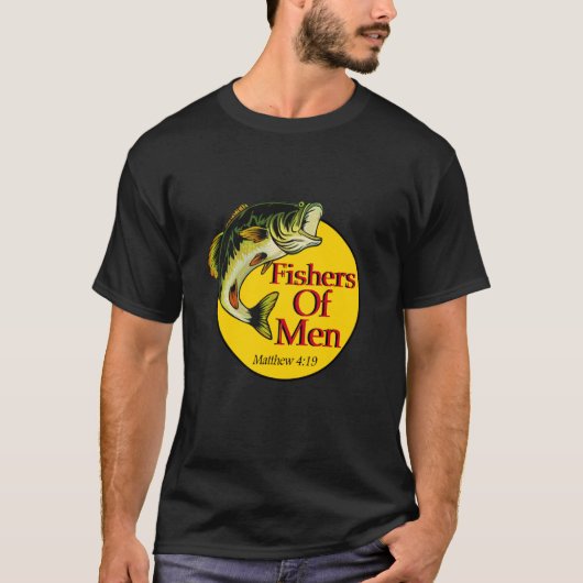 漁師の男 クリスチャン マタイによる福音書 4-19 聖書 フィッシング Tシャツ (正面)