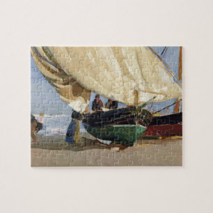 漁師はボート、バレンシア- Joaquín Sorolla --を浜に引き上げました ジグソーパズル