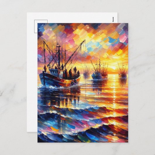 漁師は日の出で漁を行う。 シーズンポストカード (正面/裏面)