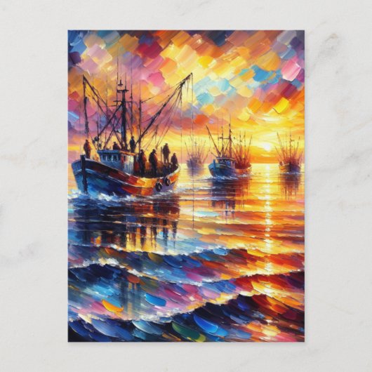 漁師は日の出で漁を行う。 シーズンポストカード (正面)