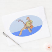 漁師オーバル大ステッカー 楕円形シール (封筒)