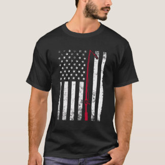 漁師ヴィンテージアメリカ国旗魚釣りロッドパトリオ Tシャツ
