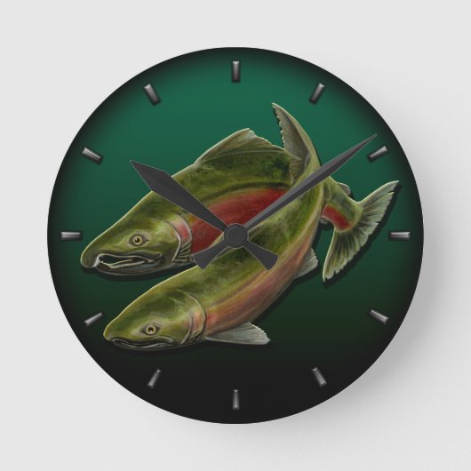 漁師時計CohoサケFish Wall Clocks Gifts ラウンド壁時計 (正面)