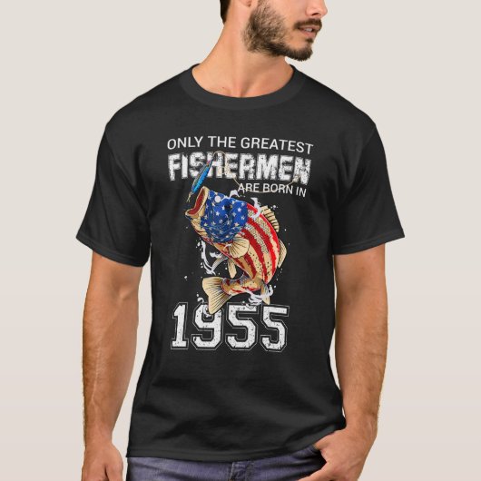 漁師生まれが1955年魚釣り米国国旗67日Biに登場 Tシャツ (正面)