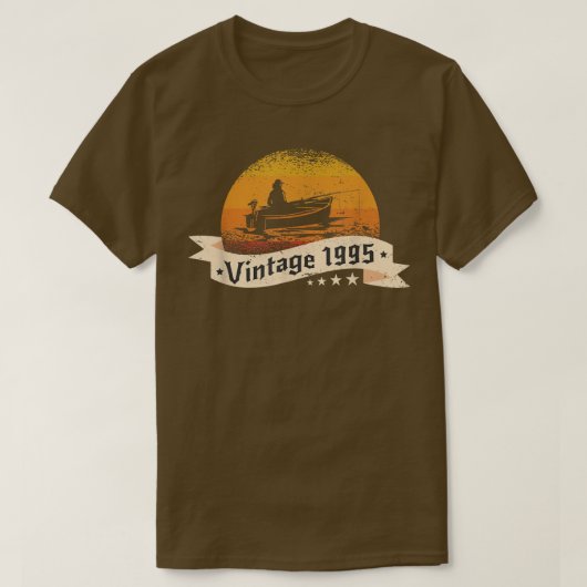 漁師生まれヴィンテージ1995誕生日漁船F Tシャツ (デザイン正面)