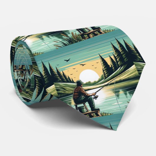 漁師魚釣りオンザバンクオブレイク ネクタイ (ロール)