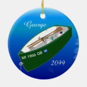 漁師魚釣りローボートロッドパーソナライズされた セラミックオーナメント (裏面)